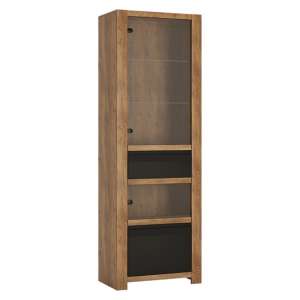 Havoka LED Tall Wooden Display Cabinet In Lefkas Oak And Black