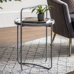 Hawley Round Glass Side Table With Metal Frame In Grey