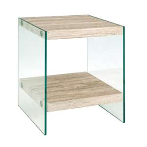 Hayden Square Wooden Side Table In Light Oak With Glass Sides