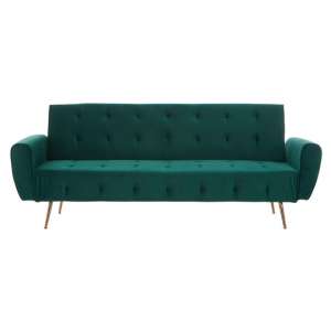 Emiw Green Velvet Sofa Bed With Metallic Gold Legs   