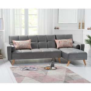 Headon Velvet Right Hand Facing Chaise Sofa Bed In Grey