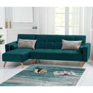 Headon Velvet Left Hand Facing Chaise Sofa Bed In Green