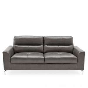 Healy 3 Seater Sofa In Grey Faux Leather With Chrome Legs
