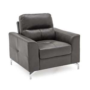 Healy Sofa Chair In Grey Faux Leather With Chrome Legs