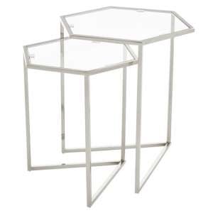 Heber Glass Top Set Of 2 Nesting Tables With Silver Frame