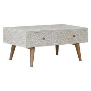 Hedley Wooden Coffee Table In Light Taupe Floral Bone Inlay