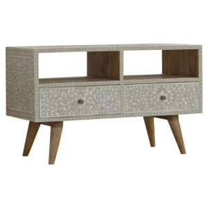 Hedley Wooden TV Stand In Light Taupe Floral Bone Inlay