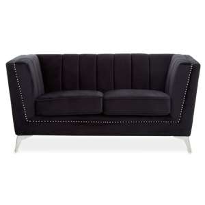 Hefei Velvet 2 Seater Sofa In Black With Chrome Metal Legs