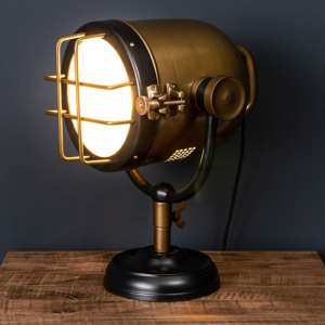 Hegira Industrial Spotlight Table Lamp In Black And Brass