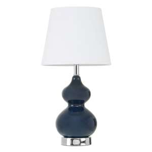 Heido White Fabric Shade Table Lamp With Blue Glass Base