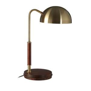 Heko Table Lamp In Antique Brass With Walnut Round Wooden Base