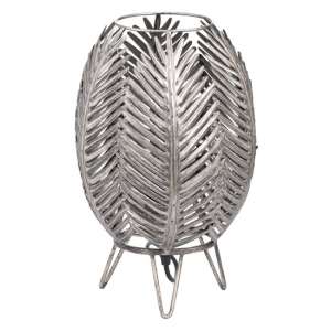 Helga Metal Palm Closed Leaf Table Lamp In Antique Silver