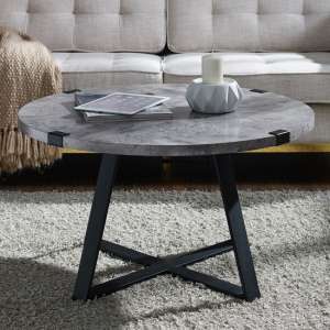 Helios Round Dark Concrete Effect Coffee Table With Black Frame