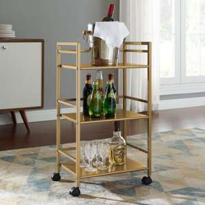 Hinxton Metal Rolling Drinks Trolley With 3 Shelves In Gold
