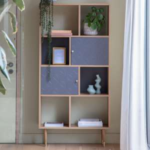 Helston Wooden Display Cabinet With 2 Doors In Oak And Grey
