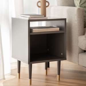 Helston Wooden Side Table With 2 Shelves In Grey