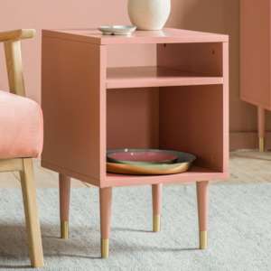 Helston Wooden Side Table With 2 Shelves In Pink