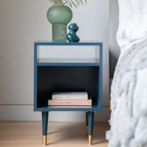 Helston Wooden Side Table With 2 Shelves In Blue