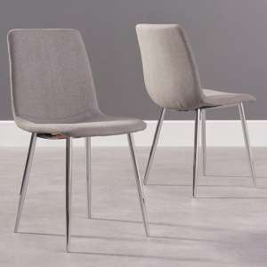 Hemlock Grey Fabric Dining Chairs With Chrome Legs In A Pair