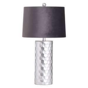 Henie Comb Ceramic Table Lamp In Silver With Grey Shade