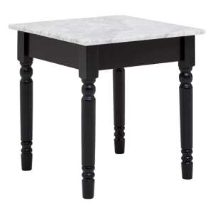 Henova White Marble Side Table With Black Wooden Frame
