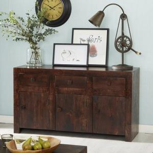 Henzler Wooden Sideboard In Dark With 3 Doors And 3 Drawers