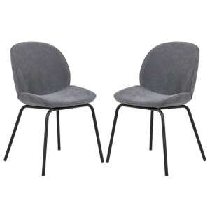 Herja Grey Velvet Dining Chairs With Black Legs In Pair