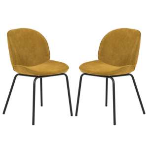 Herja Mustard Velvet Dining Chairs With Black Legs In Pair