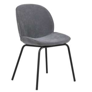 Herja Velvet Dining Chair In Grey With Black Legs