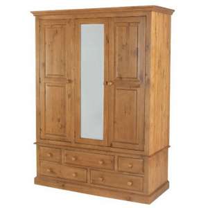 Herndon Wooden Triple Door Wardrobe In Lacquered With Mirror