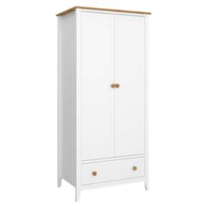 Heston Wooden Wardrobe In White And Pine With 2 Doors 1 Drawer