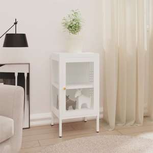 Hetty Clear Glass Sideboard With 1 Door In White Steel Frame