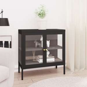 Hetty Clear Glass Sideboard With 2 Doors In Black Steel Frame