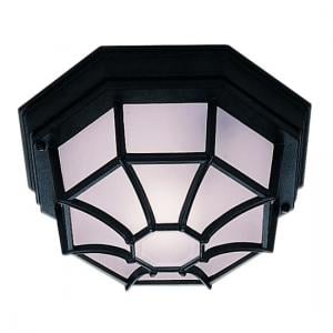 Hexagonal Flush Outdoor Light In Black With Sanded Glass