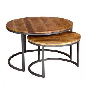 Hexham Wooden Coffee Tables Set In Rustic Hand Finished Mango