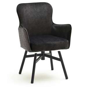 Hexo Anthracite Fabric Dining Chair With Black Round Frame