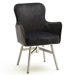 Hexo Anthracite Fabric Dining Chair With Brushed Round Frame