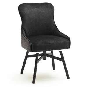 Hexo Fabric Dining Chair In Anthracite With Black Round Frame