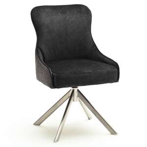 Hexo Fabric Dining Chair In Anthracite And Brushed Oval Frame
