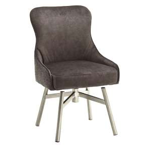 Hexo Fabric Dining Chair In Cappuccino With Brushed Round Frame
