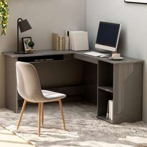 Hieu Corner L-Shaped High Gloss Computer Desk In Grey