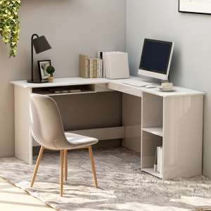 Hieu Corner L-Shaped High Gloss Computer Desk In White