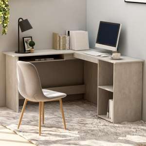 Hieu Corner L-Shaped Wooden Computer Desk In Concrete Effect