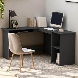 Hieu Corner L-Shaped Wooden Computer Desk In Grey