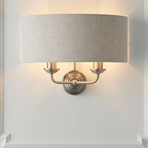 Highclere 2 Lights Natural Shade Wall Light In Brushed Chrome