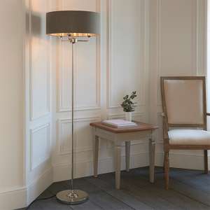 Highclere Charcoal Linen Shade Floor Lamp In Bright Nickel