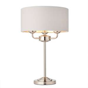 Highclere Silver Linen Shade Table Lamp In Bright Nickel