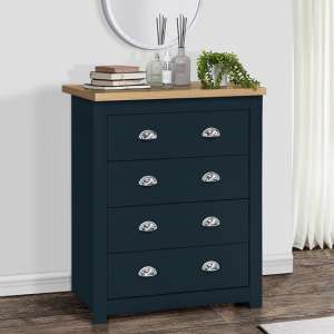 Highgate Wooden Chest Of 4 Drawers In Navy Blue And Oak