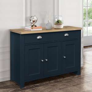 Highgate Wooden Sideboard With 3 Door 2 Drawer In Blue And Oak
