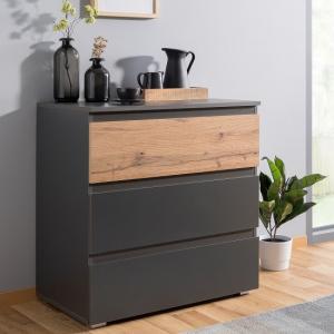 Hilary Chest Of Drawers In Anthracite And Oak With 3 Drawers